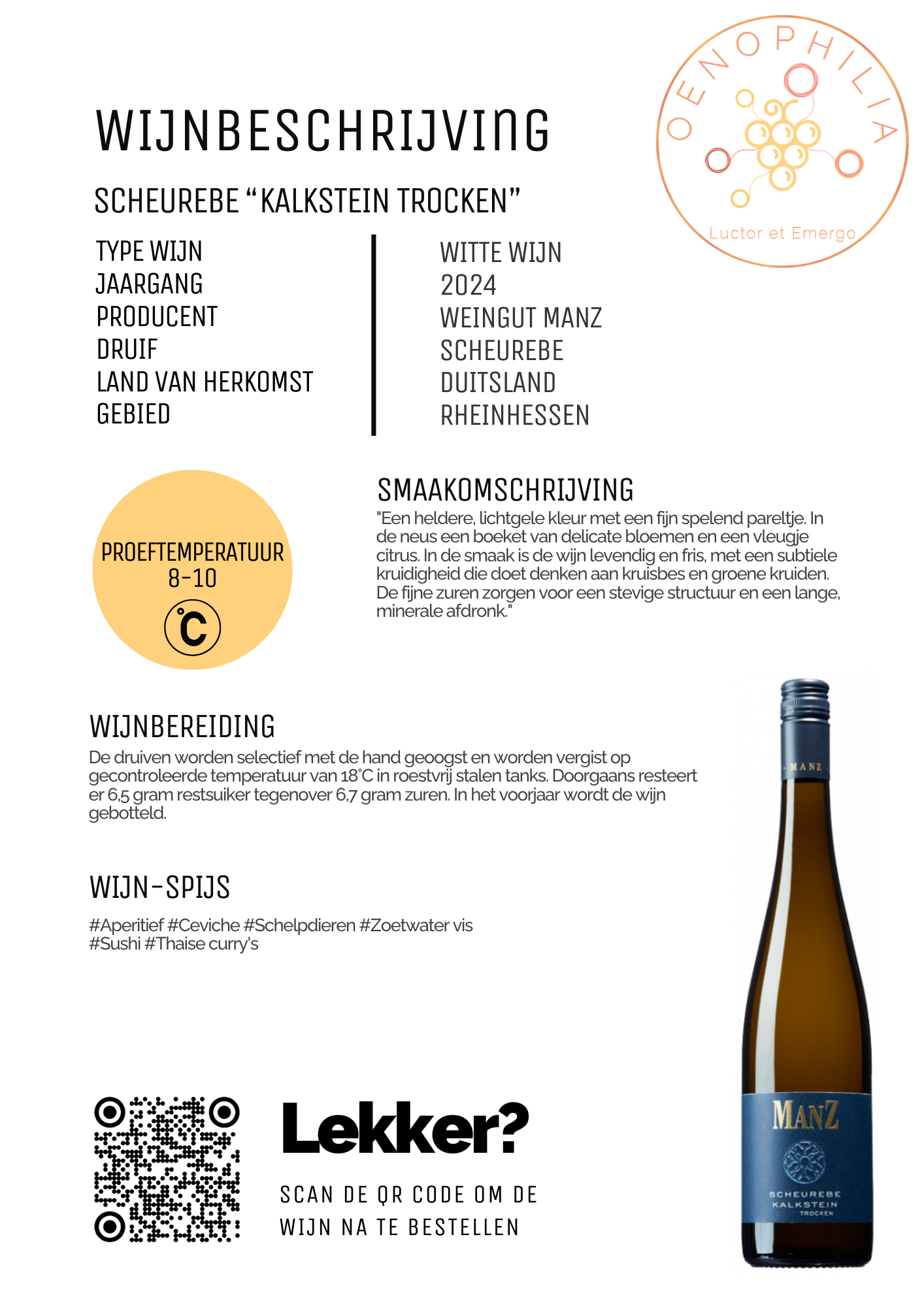 Scheurebe “Kalkstein Trocken” Weingut Manz