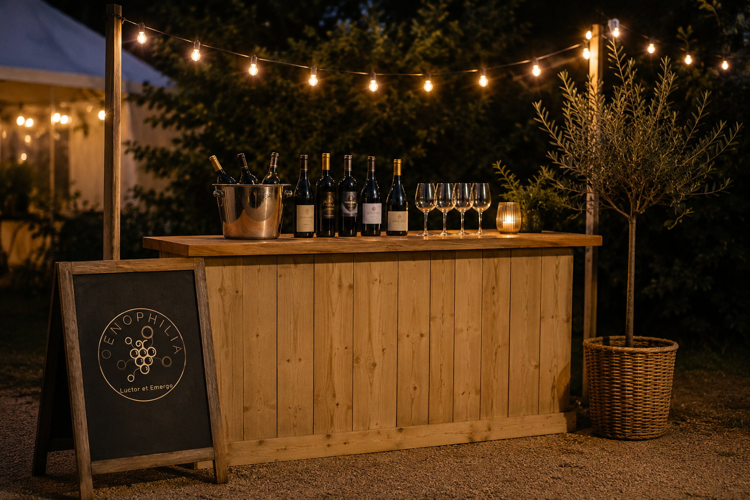 Pop up wijnbar op locatie met wijn en gasten