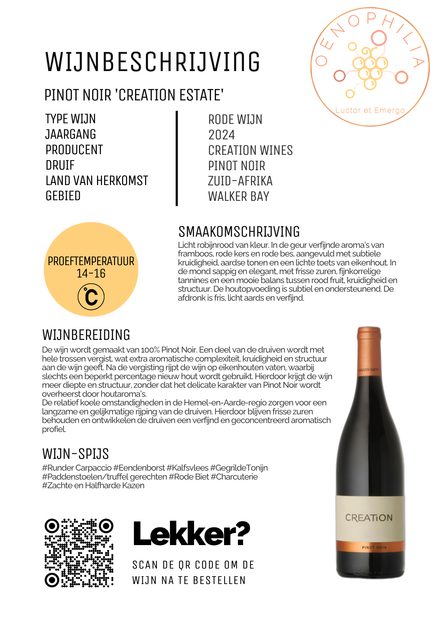 Pinot Noir 'Creation Estate' - Afbeelding 2